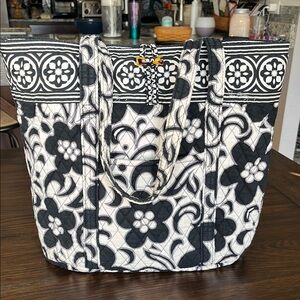 Vera Bradley Floral Black and White Quilted  Tote Bag